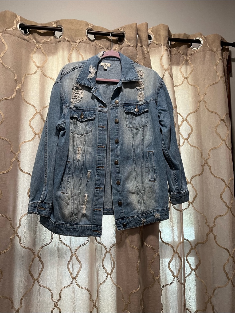easel Distressed Light Blue Denim Jacket